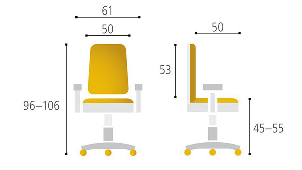 Kancelářská židle Calypso - Rozměry